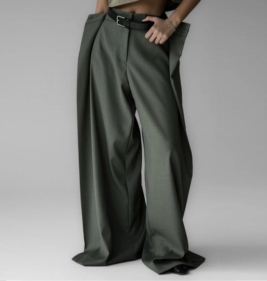 Unisex double wrap pleated pants
