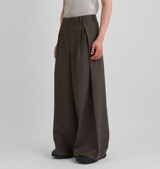 Bean Brown Oversized Pleated Trousers