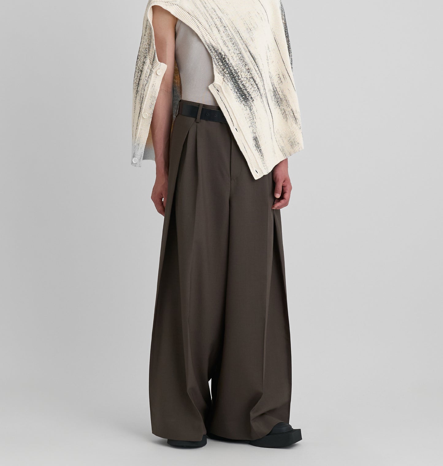 Bean Brown Oversized Pleated Trousers