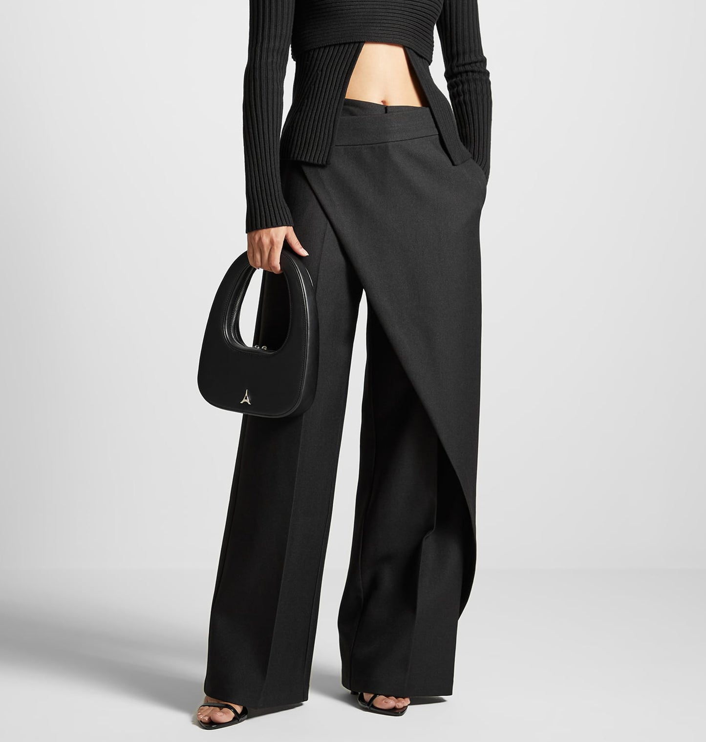 Wide leg wrap style tailored trousers.