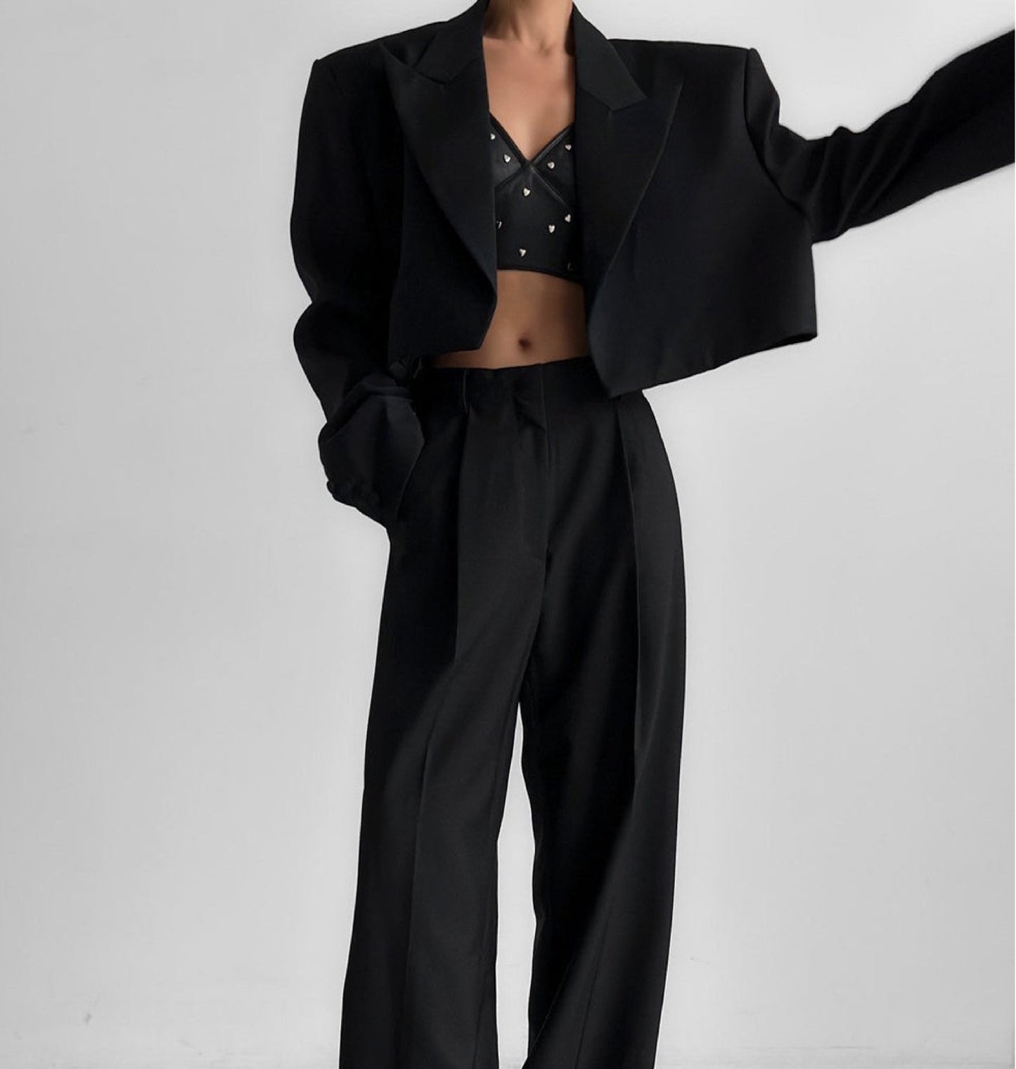 Collared oversized crop blazer with pant