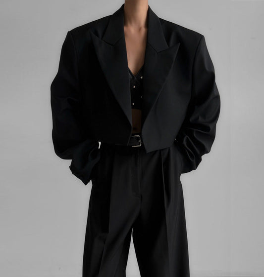 Collared oversized crop blazer with pant