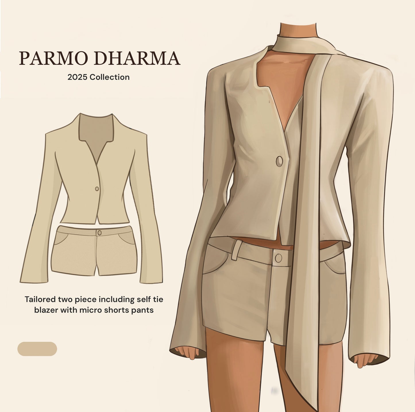 Tailored two piece self tie blazer set