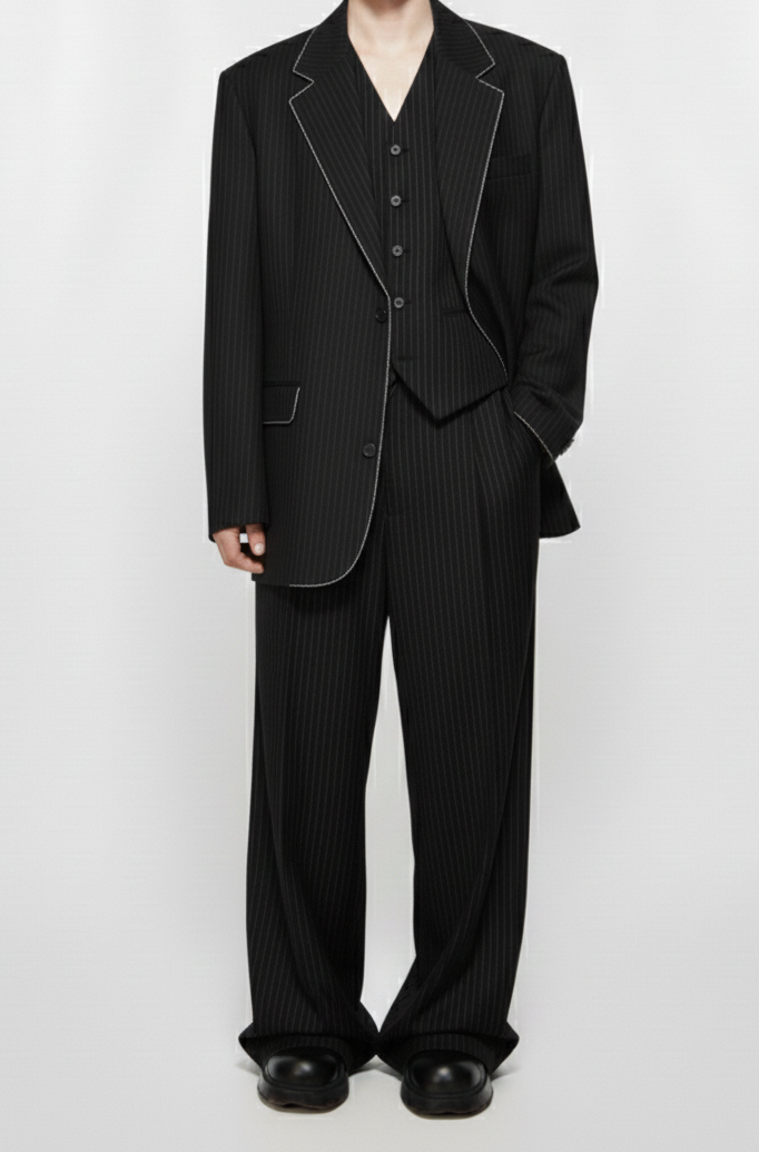 Pinstripe Shadow Contrast Three Piece Suit