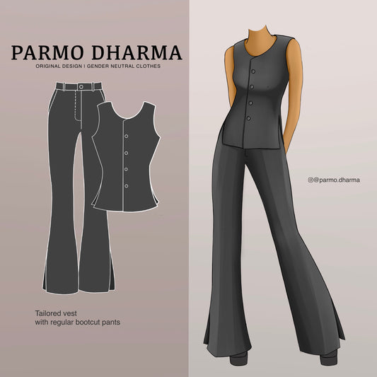 Long waistcoat set with regular bootcut pants