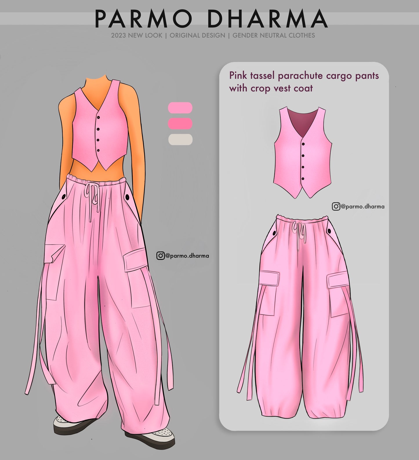 Oversized tassel parachute pant with vest set