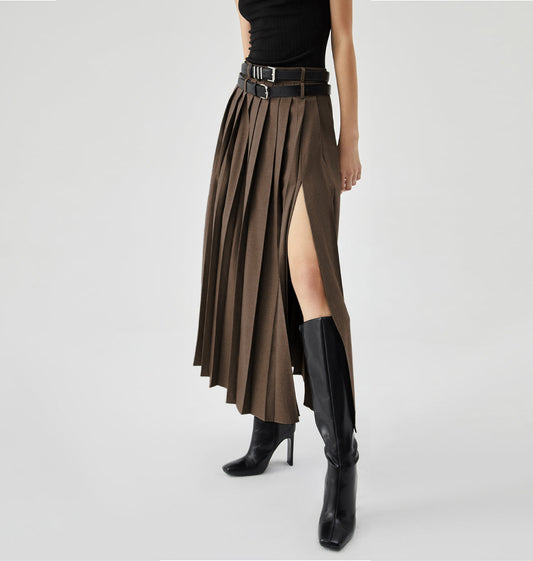 Tailored Highslit multi pleated skirt.