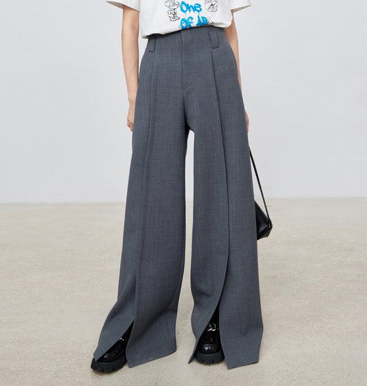 Grey high slit wide leg unisex pants.