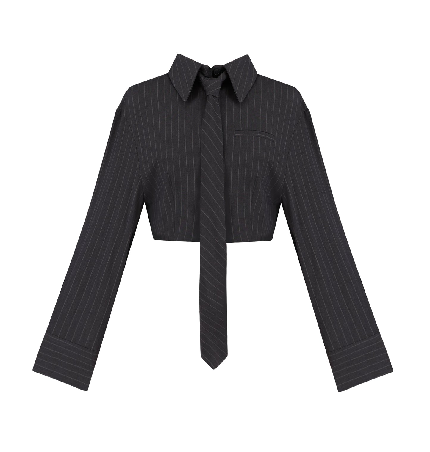 Tailored crop pinstripes unisex shirt with tie