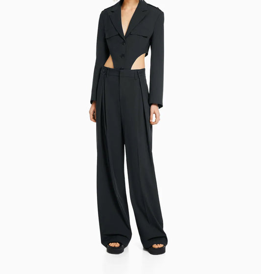 Body suit style crop blazer with pleated trousers