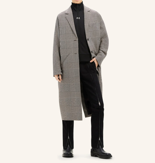 Unisex plaid tailored wool blend overcoat