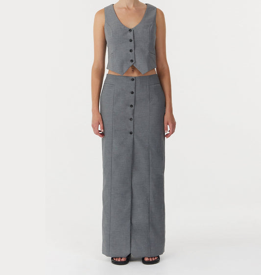 Crop waistcoat with maxi pleated skirt, tailored set