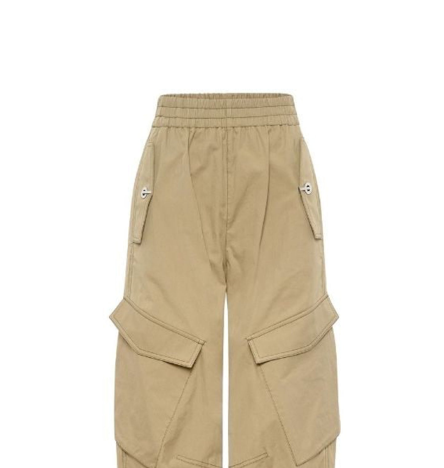 Beige straight leg cargo unisex trousers.