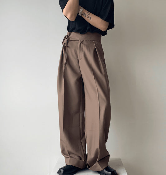 Fold pleated unisex trouser with knot front