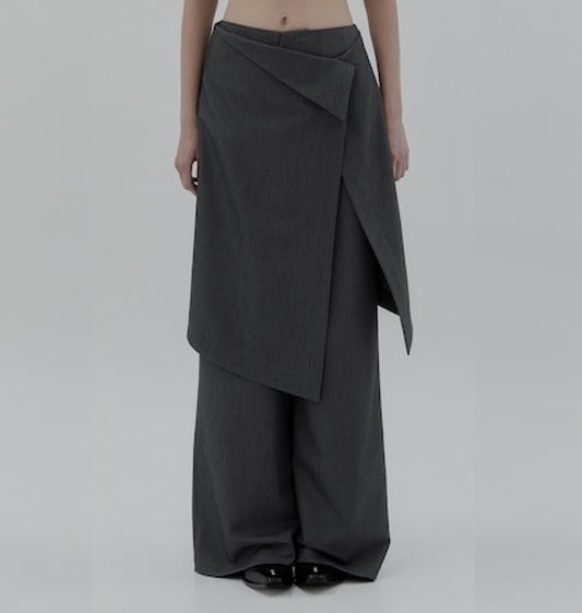 Unisex side wrap wide leg tailored pants