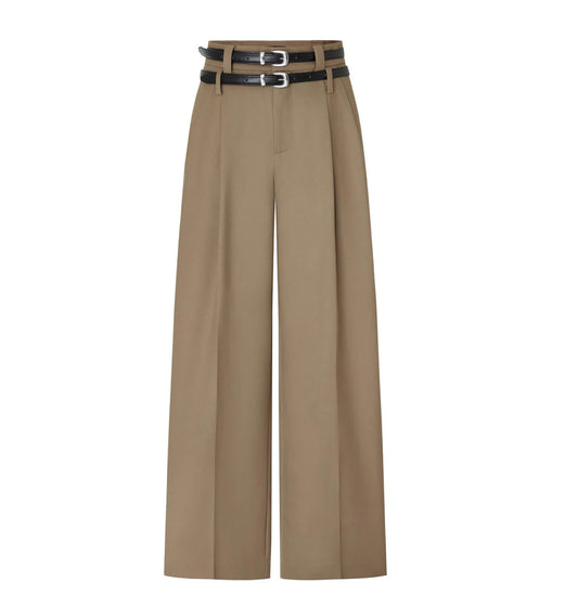 Tailored double belt loop pleated style trousers, unisex fit.