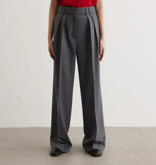 Unisex wool blend tailored pleated trousers